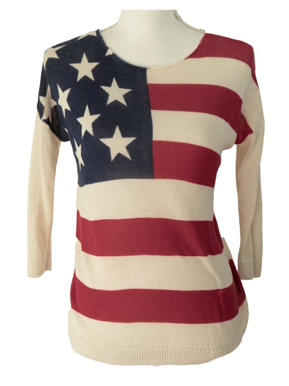 Old Navy AMERICAN Flag Top Cotton Blend Sheer Half Sleeve Open Weave Mesh Shirt